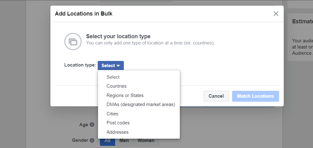 Dropdown menu to select your location type.