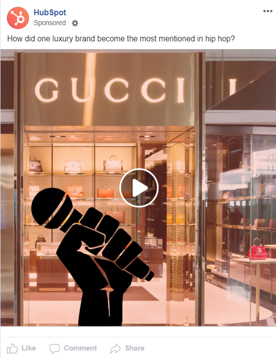 HubSpot ad about the relationship between GUCCI and hip hop.