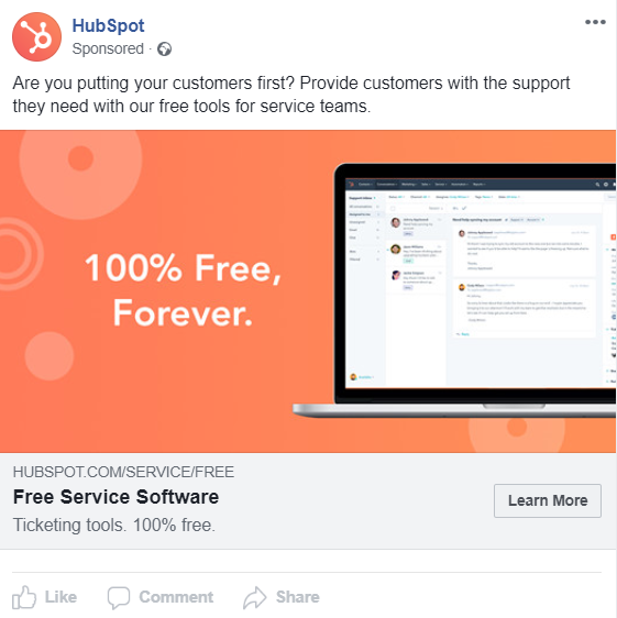 Hubspot ad for Free Service Software.