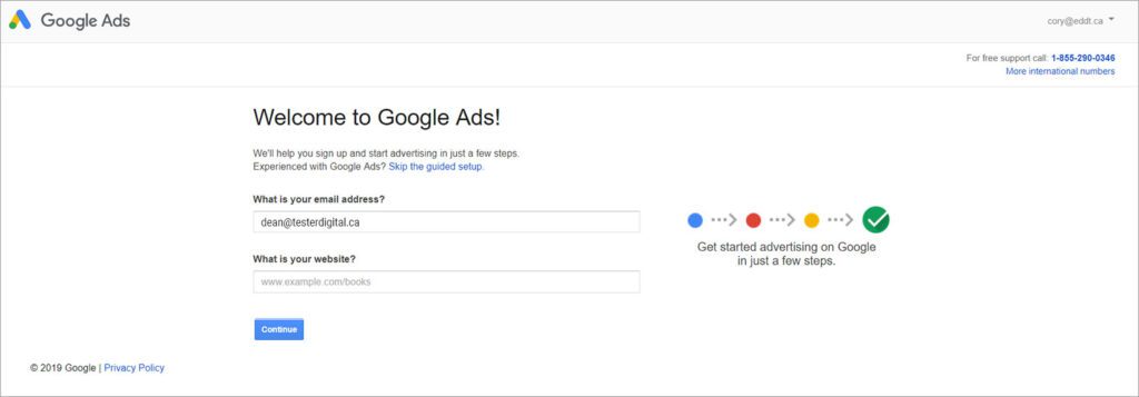Welcome screen for Google Adwords.